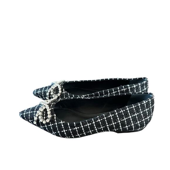 Larroude Lee Pointed Toe Slip On Tweed Flats Bow Embellished NEW 7.5 - Picture 3 of 11